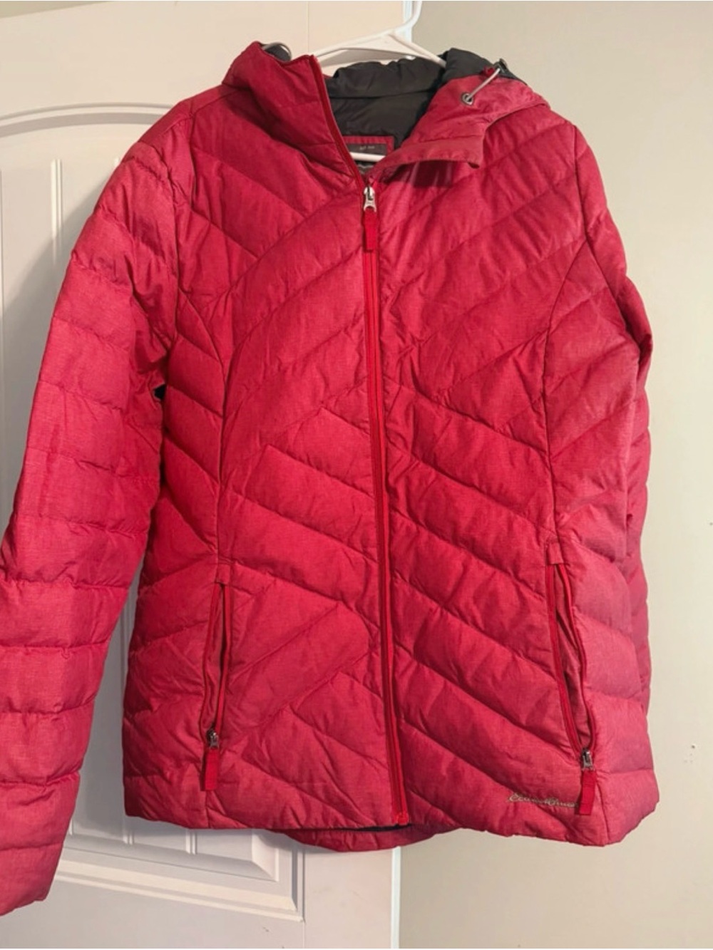 Eddie Bauer Red Quilted Hooded Puffer Coat